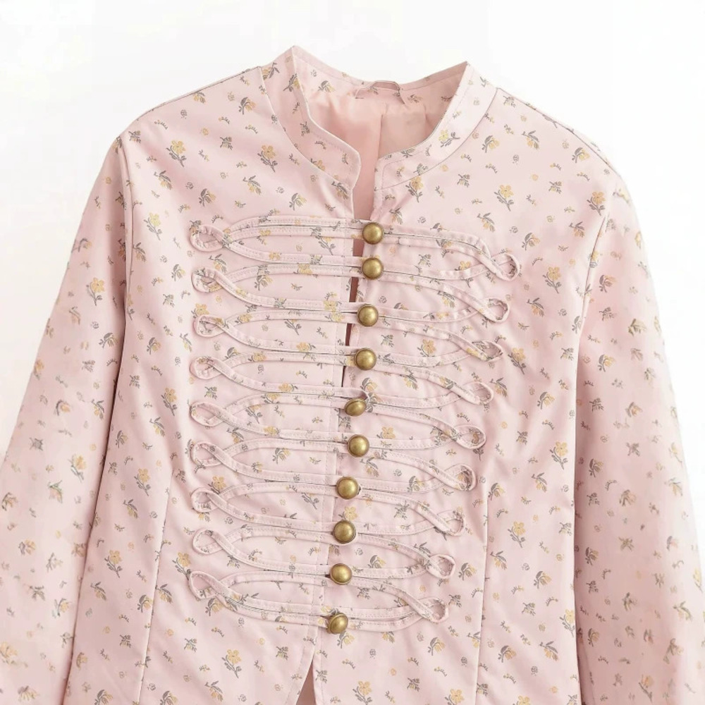 ZARA Pink Small Floral Stand Collar Jacket